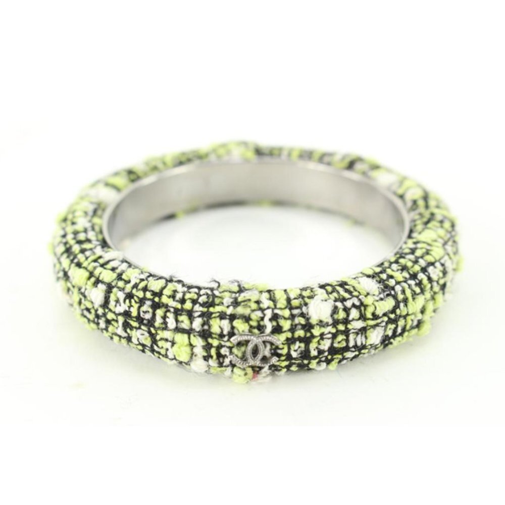 Chanel Green x Black Tweed CC Bangle Bracelet 80cc711s